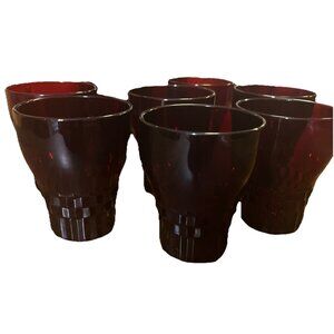 Set Of 8 Vintage Anchor Hocking Windsor Royal Ruby Red Tumbler Juice Glasses
